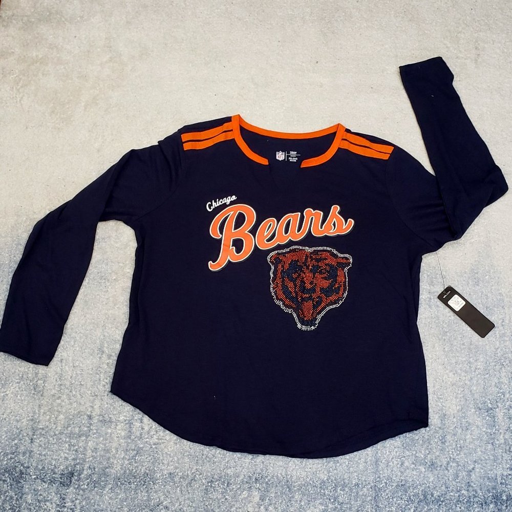 NWT Women's NFL brand Chicago Bears Long Sleeve Sequin design T-shirt XXL